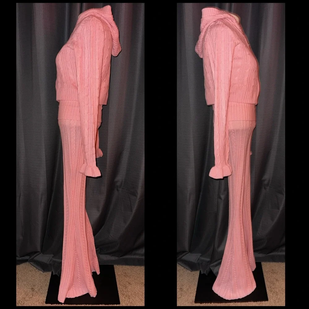 Sugar Thrillz Dolls Kill Pink Knit Jacket & Flare Pants SET S NWT - Picture 2 of 9